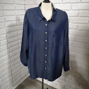 NWT d/c Jeans Flattering Fit Ladies Size 2X Button Front & Cuffs Jean Shirt